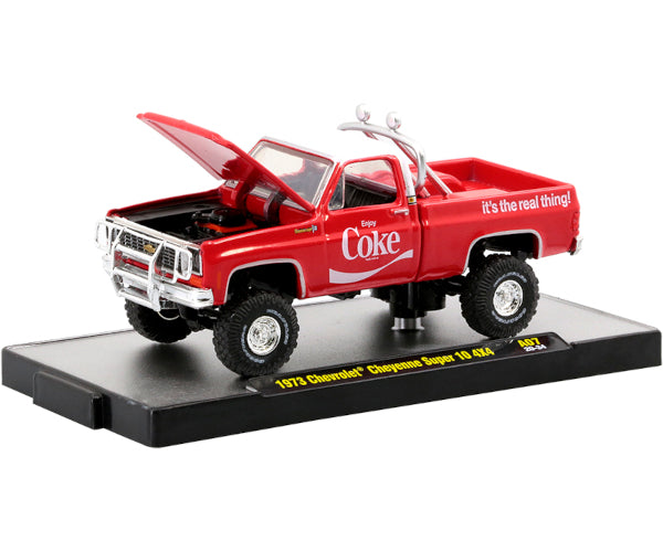 2020 M2 Machines Coca Cola A07-20-34 - 1973 Chevrolet Cheyenne Super 10 Squarebody Truck 4x4 (Enjoy Coke) Fashion