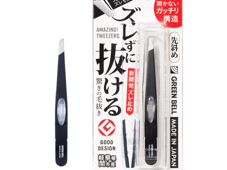 GREEN BELL Stainless Steel Slanted Tweezers for Hair Removal (Slant Black) 日本GREEN BELL 神奇镊子 斜角修眉夹 (倾斜 黑色) on Sale